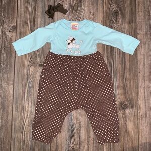 Sweet Potatoes Romper Long Sleeve Poodle Polka Dots Bon Jour Cotton 12 Months